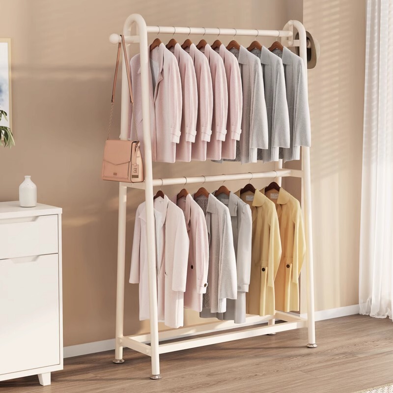 Clothing Display Rack, Double-Layer Floor-Standing Clothes Rack, Adjustable Height and Detachable Shelves for Men's and Women's Clothing Stores