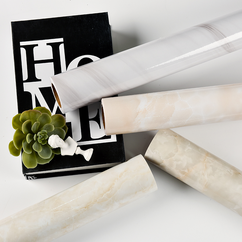 Marble self - stick wallpaper 10 meters kitchen smoke sticker tableboard cabinet door oil - resistant waterproof sticker