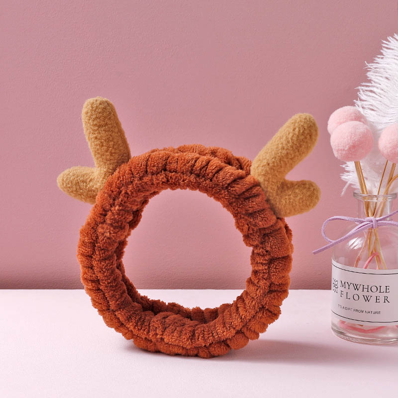 Cartoon small deer antlers face wash headband female fairy Mori super fairy net red purple headband men's hair tie tied hair