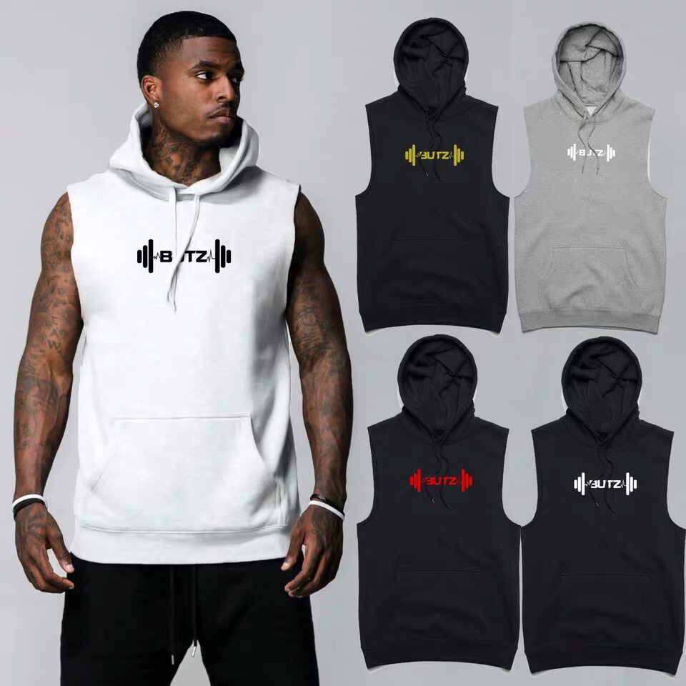New Arrival Basketball Hooded Men's Cotton Sleeveless Vest Outdoor Slim Sports Muscle Vest Shoulder Fitness Training Hoodie