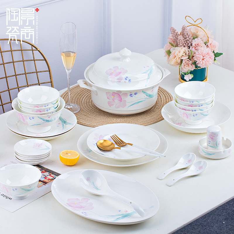 Bowl Dish Suit Home Chinese Style Brief About 56 Skull Porcelain Cutlery Cutlery Bowls Chopstick Bowls Tray Combined Jingdezhen Ceramics Jo Relocation Gift