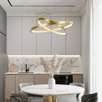 All-copper dining table chandelier is extremely simple modern retro atmospheric circular Nordic large flat bedroom living room and living room dimming lamp