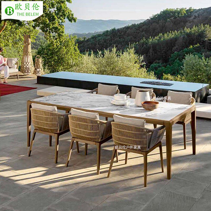 Outdoor teak table and chairs high-end hotel furniture furniture outdoor balcony rattan chair open air casual patio embalming wood dining table and chairs