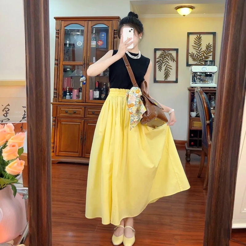 Yellow A-Line Skirt for Women, New Spring/Summer Style, Slimming and Drapey, Unique Design, Elastic Waist, Hepburn-Style Umbrella Skirt