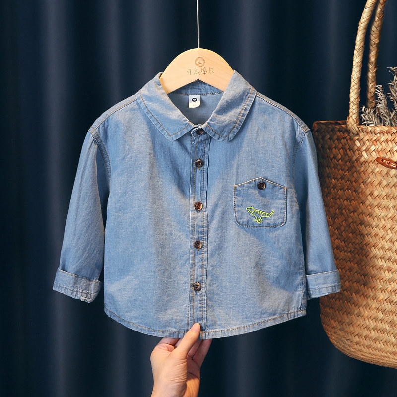 Boy shirt Spring and Autumn 2022 new children's long sleeved autumn baby cowboy casual shirt girl pure cotton