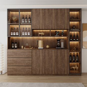 Solid wood wine cabinet and sideboard integrated into the wall can be customized