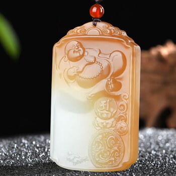 Jiayuan jade industry's orphan xinjiang hotan jade qiemo sugar maitreya buddha jade pendant men's and women's jade pendant jade tag