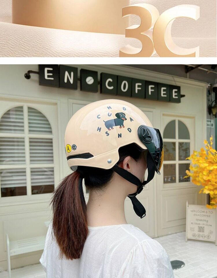 Little Black Dog New National Standard C Electric Vehicle Helmet Cute Safety Helmet Women's Breathable Sun Protection Motorcycle Hat Trendy