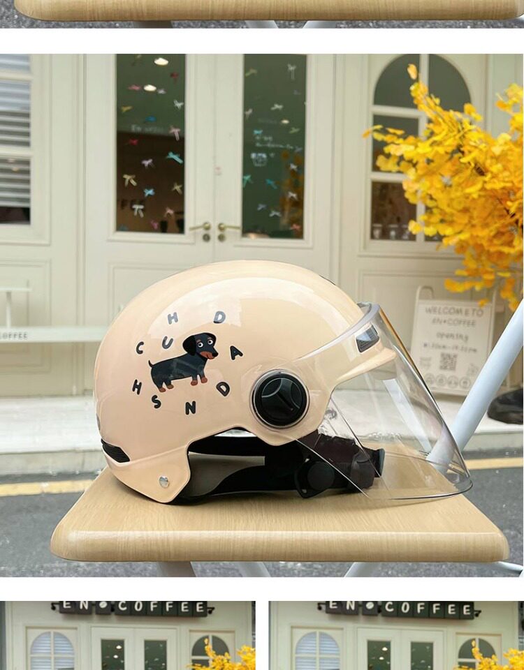 Little Black Dog New National Standard C Electric Vehicle Helmet Cute Safety Helmet Women's Breathable Sun Protection Motorcycle Hat Trendy