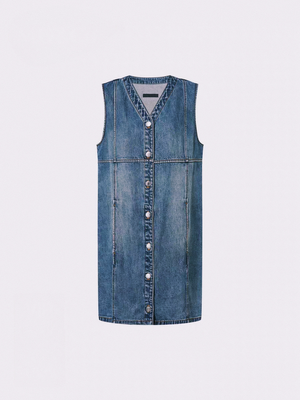 Mo Genuine Dress 2026 Summer New Cotton V-Neck Sleeveless Single-Breasted H-Shaped Vintage Distressed Mbf2Drst21 Mo Genuine Dress 2026 Summer New Cotton V-Neck Sleeveless Single-Breasted H-Shaped Vintage Distressed Mbf2Drst21