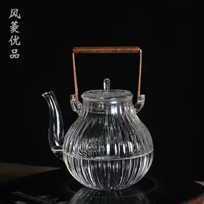 Fine heat-resistant glass tea set crane head chrysanthemum petal pattern hand-held copper lifting beam boiling teapot black crystal furnace can be heated kettle