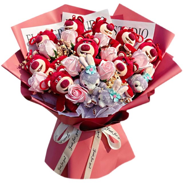 bouquet doll Strawberry, bouquet ໃຫຍ່ສໍາລັບຂອງຂວັນວັນເກີດໃຫ້ແຟນ, ຂອງຂວັນໃຫ້ຫມູ່ທີ່ດີທີ່ສຸດ, bouquet Stella Doll, Lina Belle