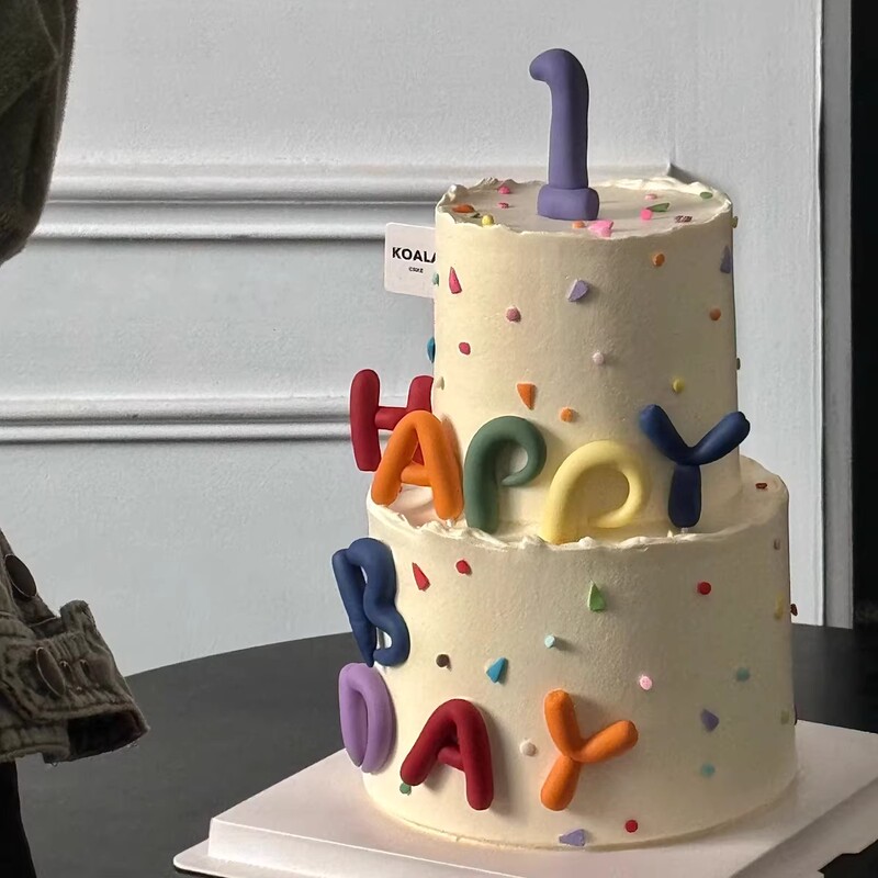 One-Year-Old Gift Double-Layer Cute Colorful Dopamine Children's Full Month Birthday Internet-Famous Realistic Birthday Cake Model