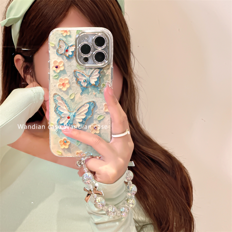 Ins Blue Water Diamond Butterfly convient à l'étui de téléphone 15Pro Max, à la chaîne de bracelet iPhone 13, à 16 nouveaux modèles, 12_voghion.com