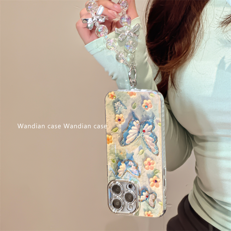 Ins Blue Water Diamond Butterfly convient à l'étui de téléphone 15Pro Max, à la chaîne de bracelet iPhone 13, à 16 nouveaux modèles, 12_voghion.com