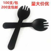Disposable fork spoon integrated independently packaged plastic long handle spoon cake dessert fruit salad ice cream fork