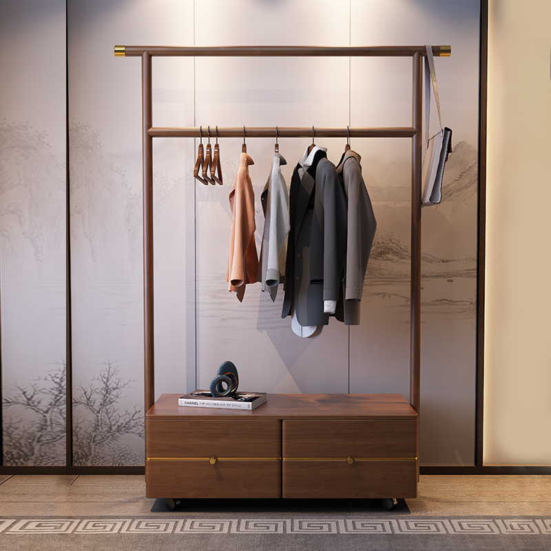 Nordic all solid wood hanger floor bedroom hanger living room with drawer coat rack hanging clothes rack removable