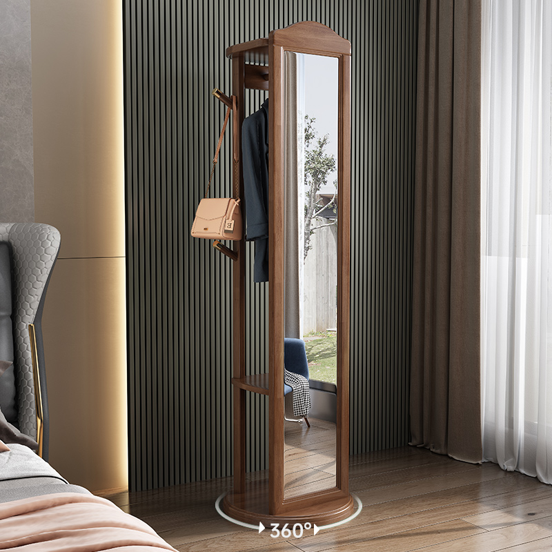 Solid wood full-body mirror hanger floor-to-ceiling bedroom simple one-piece home net red rotatable fitting mirror coat rack