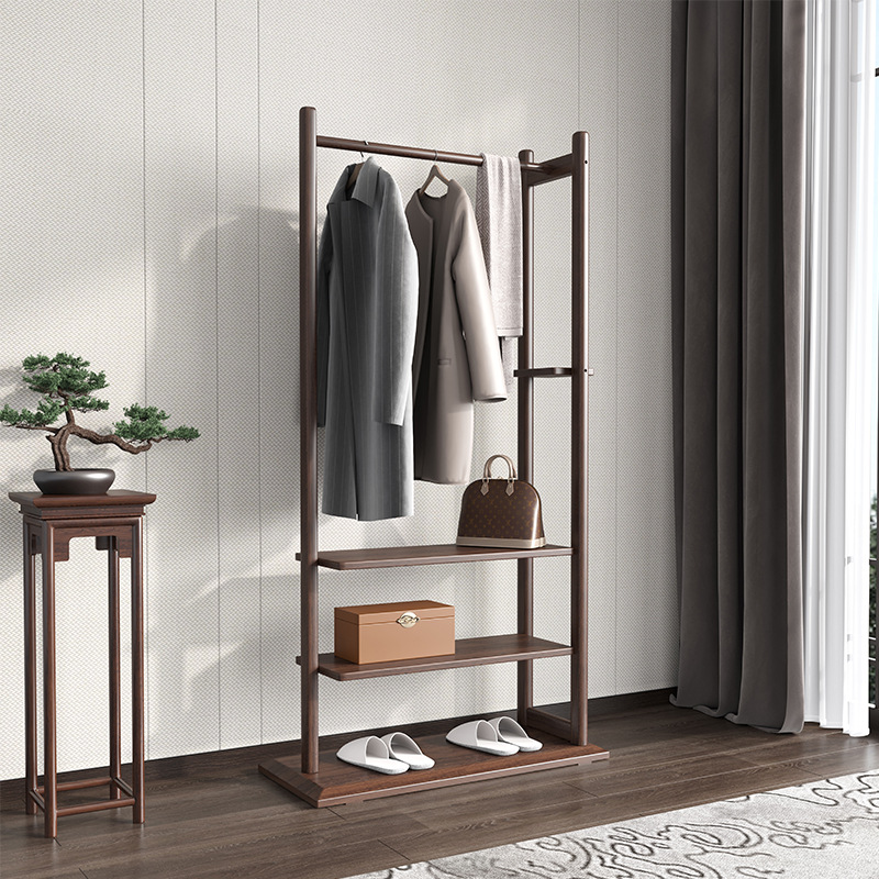 Hupeach wood full solid wood hanging clothes hanger floor bedroom Chinese style minimalist clothes hat rack living room shelve clothes hangers