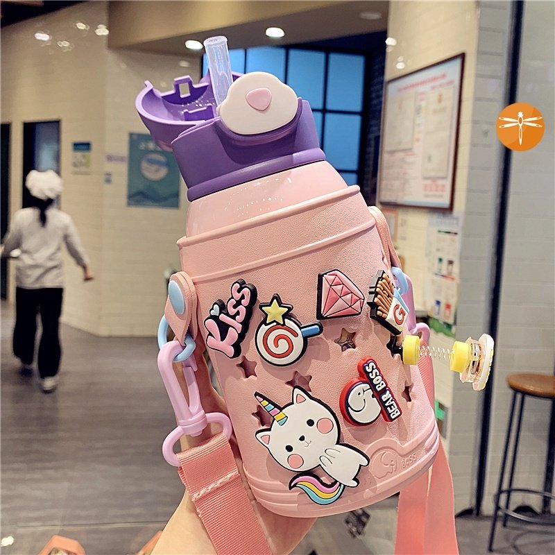 Girls' water glasses cute ultra cute anti-fall Winter Summer Insured cup Children 316 Pupils with straws with straw