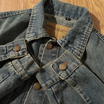 Vintage dirty washed distressed stonewashed men's denim jacket