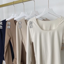 Non-stick wool bottoming shirt constant temperature womens ultra-thin autumn clothes brushed thermal underwear thin mask magic clothing round neck solid color