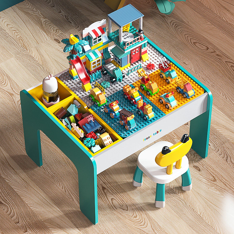 Children's building block table multi-functional boy and girl baby puzzle assembly size particle toy game table and chair set
