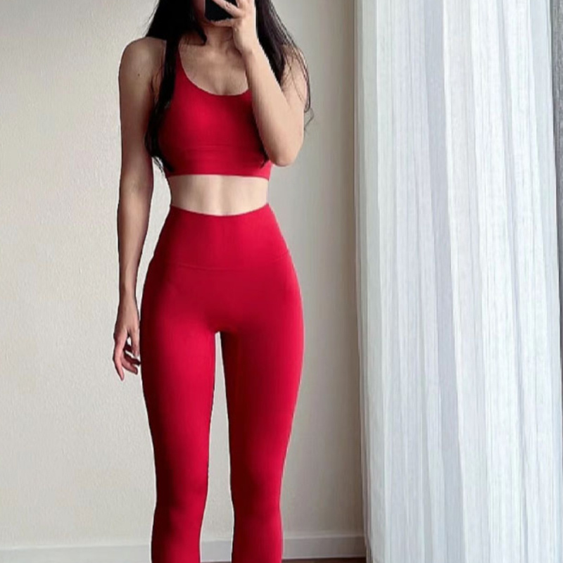 Wkuw No T-Line Red Skin-Friendly Nude Yoga Pants for Women High Waist Peach Lift Sports Wear Cycling Fitness Pants