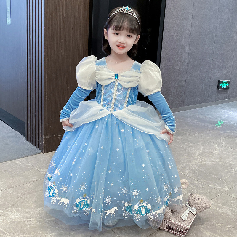 Princess Esha Princess Dress Girl Spring Autumn Grey Girl Foreign Dress Girl Costume Spring Autumn Season Dress Rehearsal