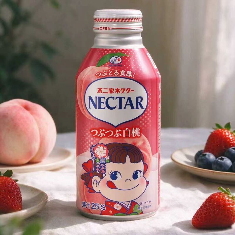 Japanese Imported Fujiya White Peach Juice Drink 380g Refreshing Beverage 25% Fruit Juice Fruit-Flavored Drink with Fruit Pulp