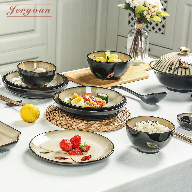 Day-style minimalist personality 6 people 10 people creative dishes Dish Dishes Suit Home Soup Bowls Rice Bowls ceramic combined cutlery
