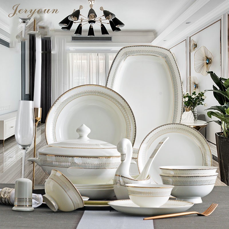 JERYOUN Household European-style Phnom Penh 60 skull porcelain tableware set Ceramic porcelain dinner plate dishwasher gift box