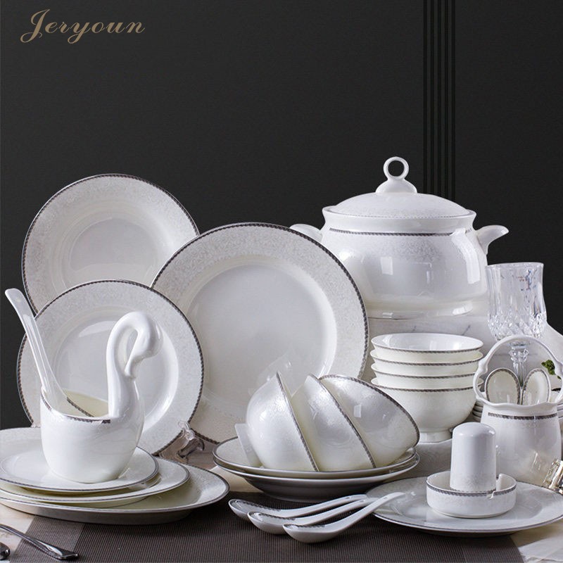 JERYOUN European high-grade bowl and plate ceramic set Jingdezhen bone China tableware household bowls, chopsticks and dishes set