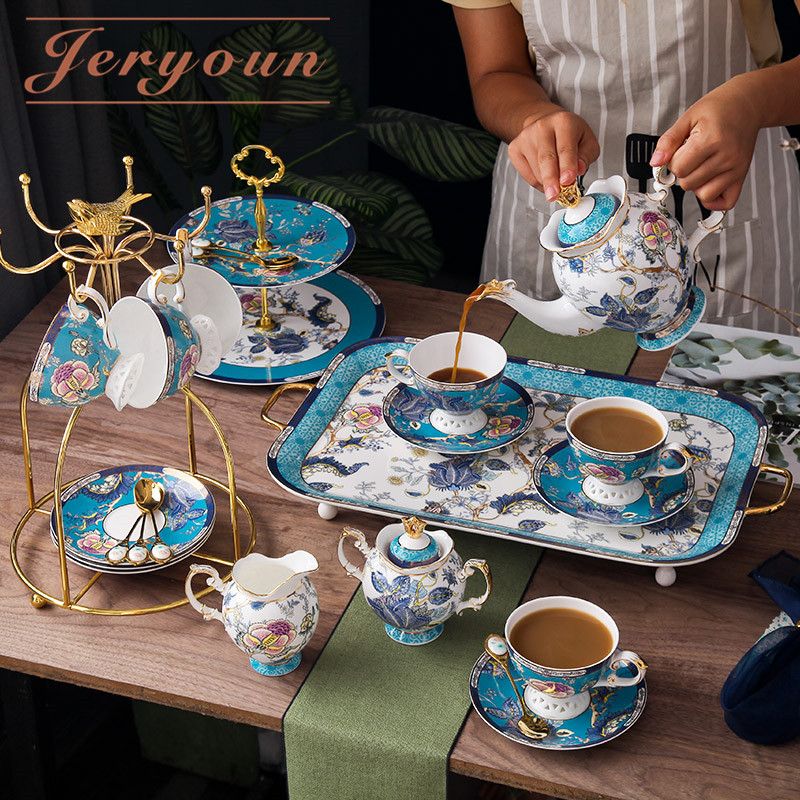 Light Extravagant Nordic Ceramic Bone Porcelain Coffee Cup Dish Suit Home Modern Flower Teacup Gift Box Afternoon Tea Set Accessories