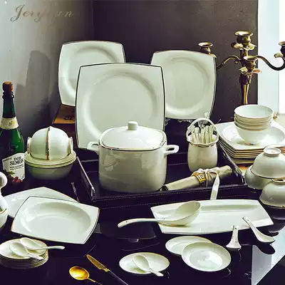 Bowl set High-end bowl combination European light luxury wind porcelain bowl Jingdezhen porcelain bone China tableware household