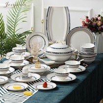 Jingdezhen high-grade soup bowl combination ceramic tableware Nordic light luxury creative personality dish spoon bowl household set
