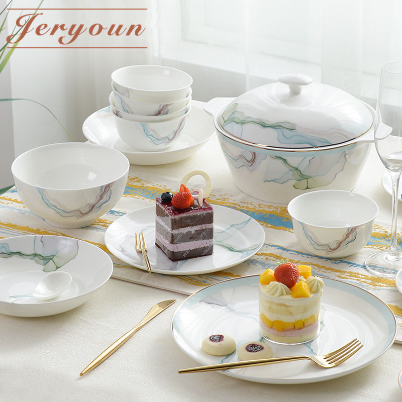 JERYOUN household Phnom Penh dish set Chinese tableware Simple light luxury chopsticks combination Bone China tableware set