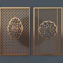 New Chinese style modern hollow screen partition grille aluminum art hollow villa living room entrance rose gold high-end customization