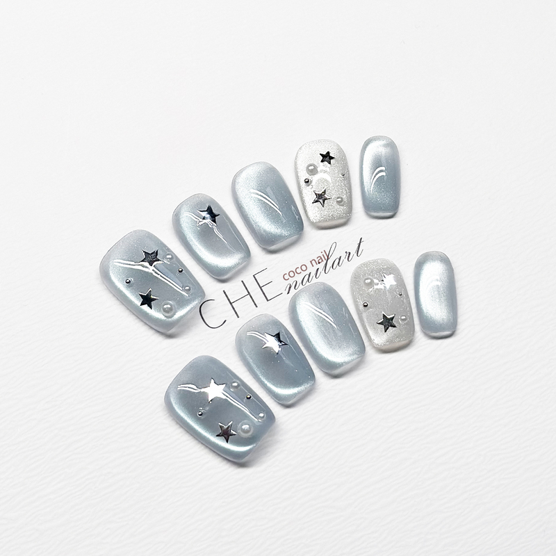 2026 New Style Handmade Press-On Nails, Haze Blue Cat Eye, Versatile for Commuting, Short Style, High-End Feel, Brightening Effect 1267 2026 New Style Handmade Press-On Nails, Haze Blue Cat Eye, Versatile for Commuting, Short Style, High-End Feel, Brightening Effect 1267