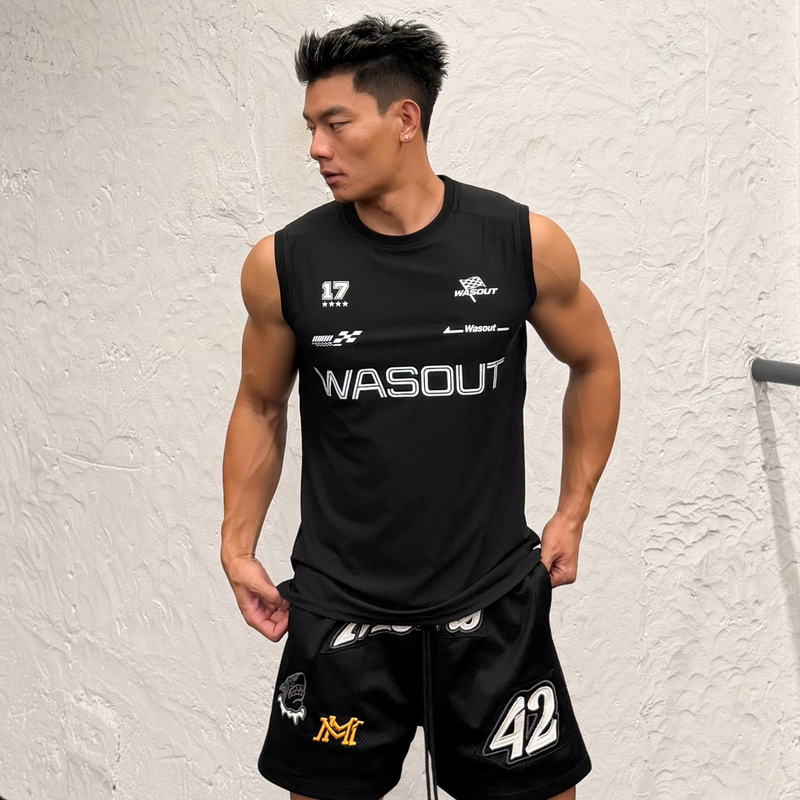 Wasout Nylon Vest Sports Casual Quick-Drying Moisture-Wicking Breathable Cool Sleeveless T-Shirt Trendy