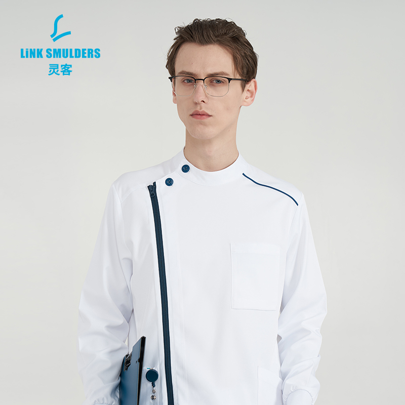 Lingke Doctor Uniform Zippered Long-Sleeved Turtleneck Suit Dental Clinic Doctor Sense Control Anti-Splash Overalls for Men and Women