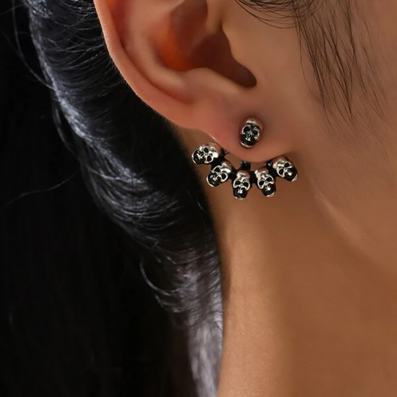 Punk Skull Earrings Skull Antique Silver Skull Cross Earrings Skull Studs Punk Skull Earrings Skull Antique Silver Skull Cross Earrings Skull Studs