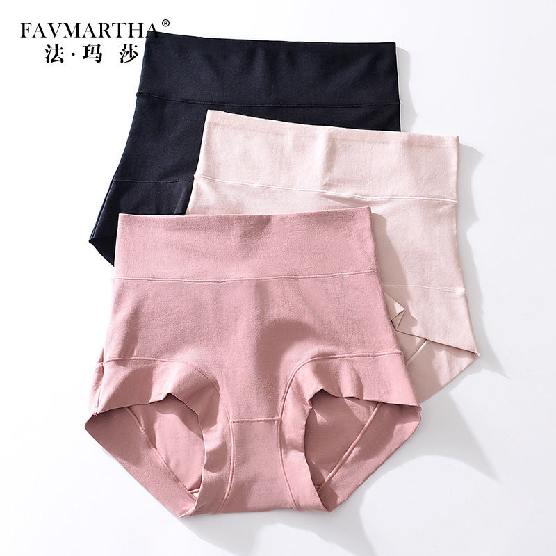 Famasa brand 60 combed cotton underwear women's high waist large size antibacterial solid color cotton belly-shrinking hip-lifting briefs