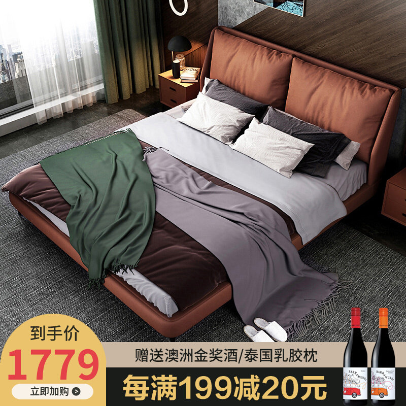 Idystyle solid wood minimalist technology cloth art bed modern minimalist port style light lavish storage double 1 8 m master bedroom with large bed