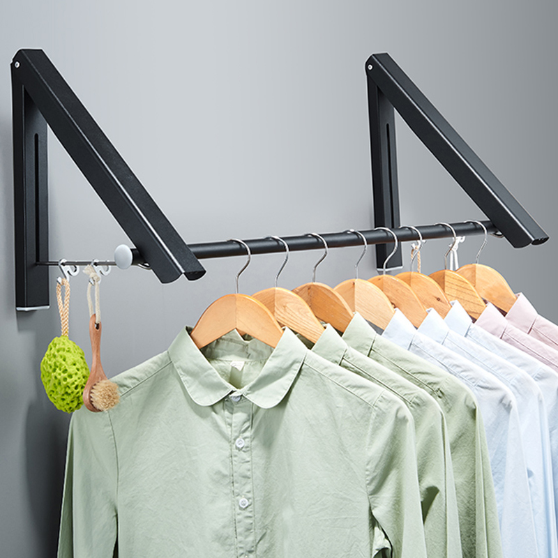 Fold invisible drying rack without punching wall hanging stretched drying pole Bathroom Balroom cool clothes artifacts