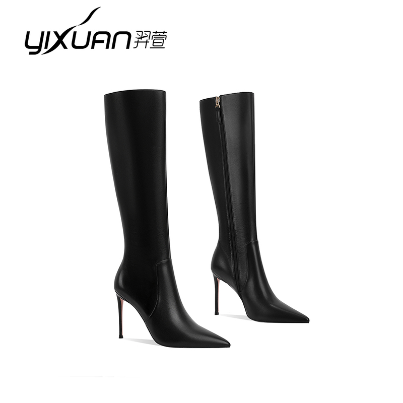 Yixuan 2026 Autumn and Winter New Women's Long Boots, European and American Style Genuine Leather Pointed Toe High Boots, Stiletto High Heels, Over-The-Knee Long Boots