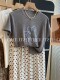 French-Style Gray Floral Ice Silk Regular Shoulder Knit Short-Sleeve T-Shirt for Women, Summer Round Neck with Unique Design, Versatile Top