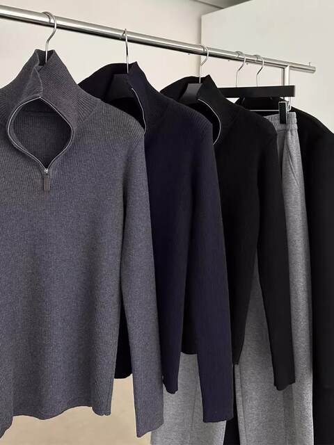 Old money style half-zip high-neck knitted bottoming shirt for women in autumn and winter, lapel sweater with high-end slimming top