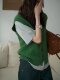 French-Style V-Neck Green Vintage Cable Knit Cardigan Sweater Vest for Women, Early Spring Layering Outerwear Vest Top