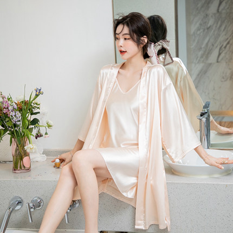 SADO YINER ice silk sling pajamas women's summer thin sexy nightdress spring and autumn silk nightgown set